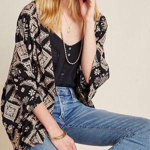 Anthropologie Black Printed Kimono OS